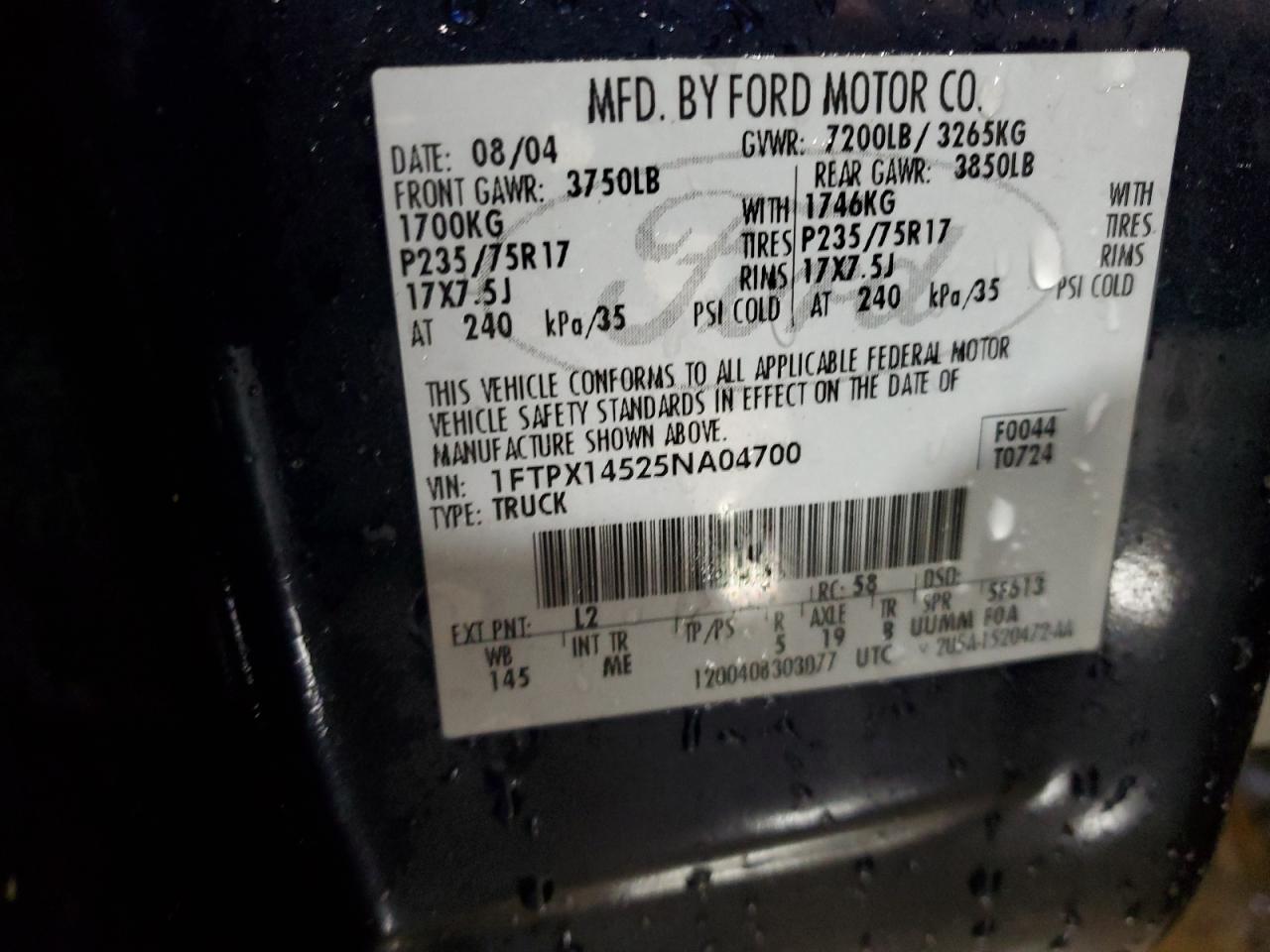 1FTPX14525NA04700 2005 Ford F150