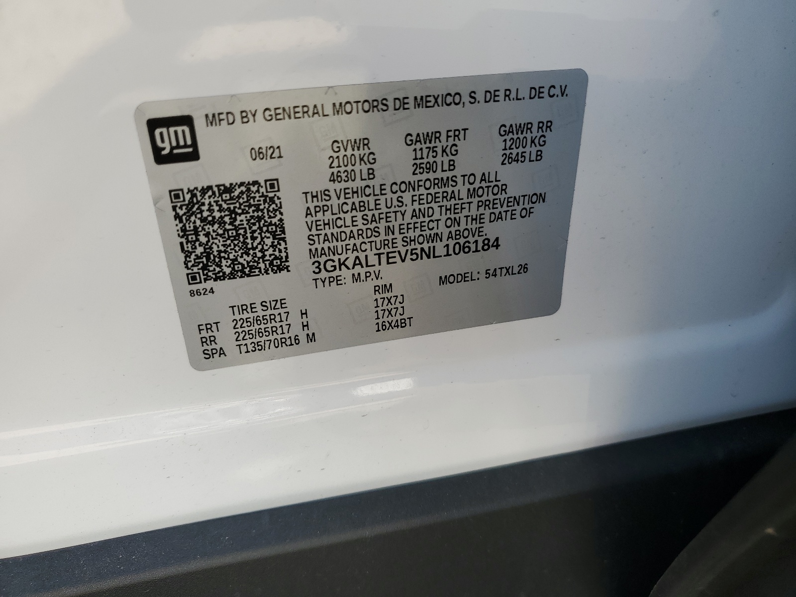 3GKALTEV5NL106184 2022 GMC Terrain Sle