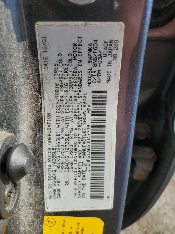 2002 Toyota Highlander Limited VIN: JTEHF21A620047309 Lot: 65684384