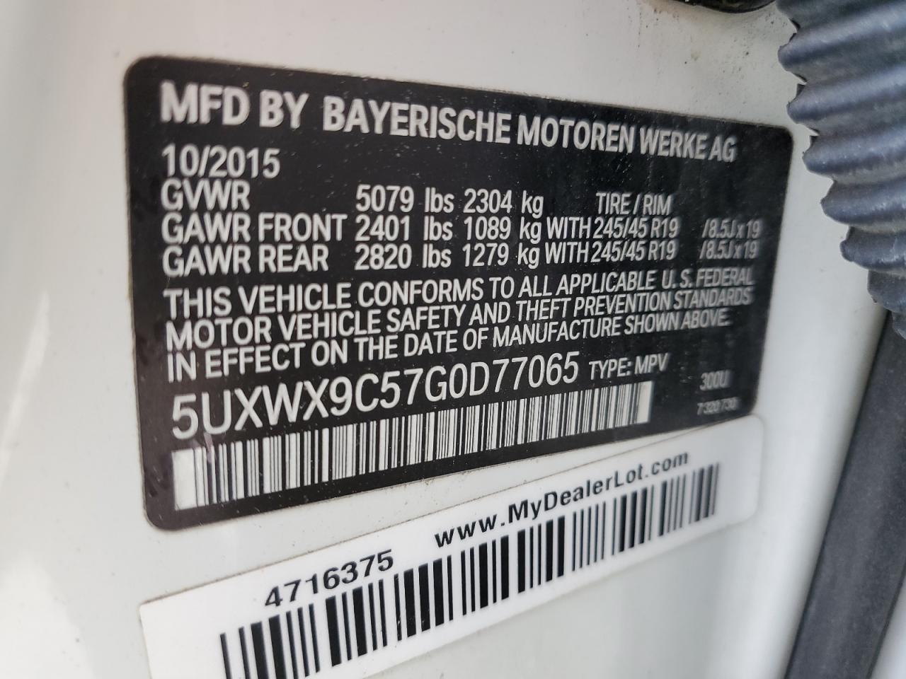 VIN 5UXWX9C57G0D77065 2016 BMW X3 no.14