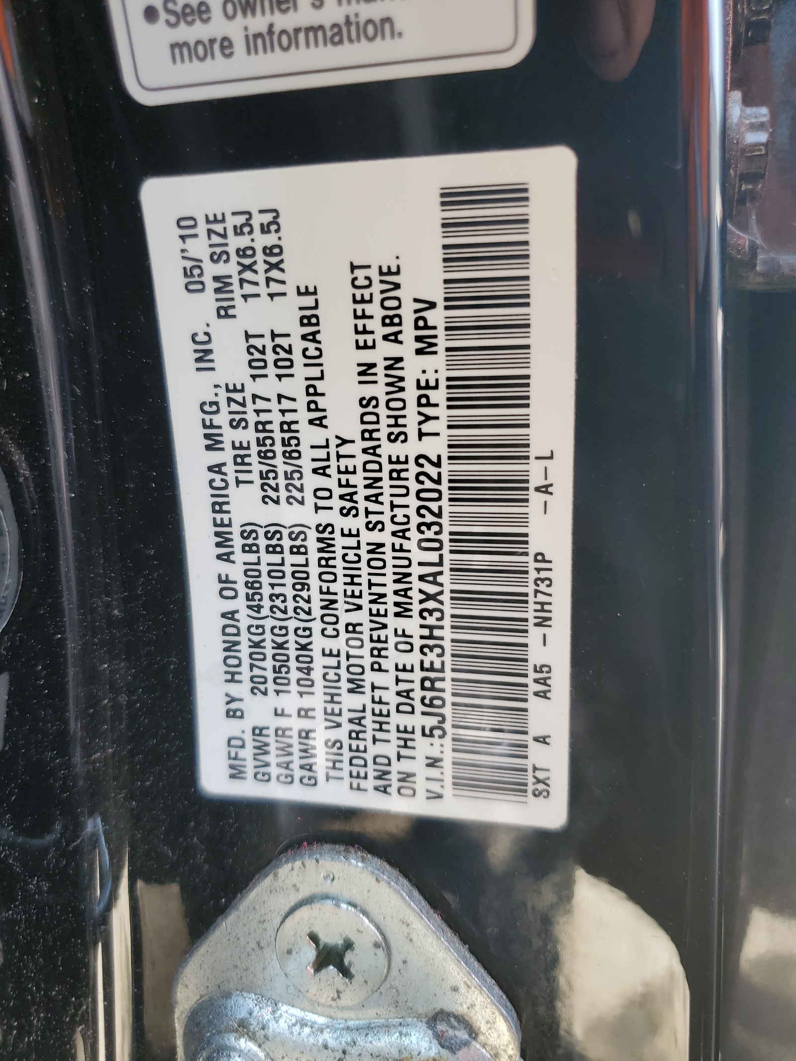 5J6RE3H3XAL032022 2010 Honda Cr-V Lx