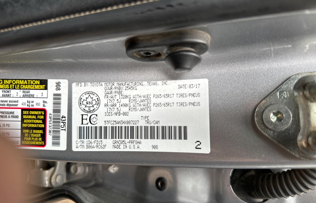 2017 Toyota Tacoma Double Cab VIN: 5TFCZ5AN3HX087227 Lot: 68557674