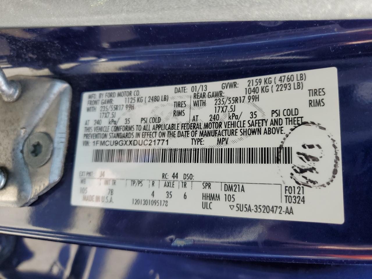 2013 Ford Escape Se VIN: 1FMCU9GXXDUC21771 Lot: 68134134