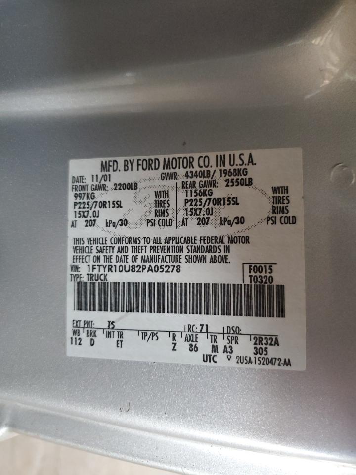 2002 Ford Ranger VIN: 1FTYR10U82PA05278 Lot: 68884824