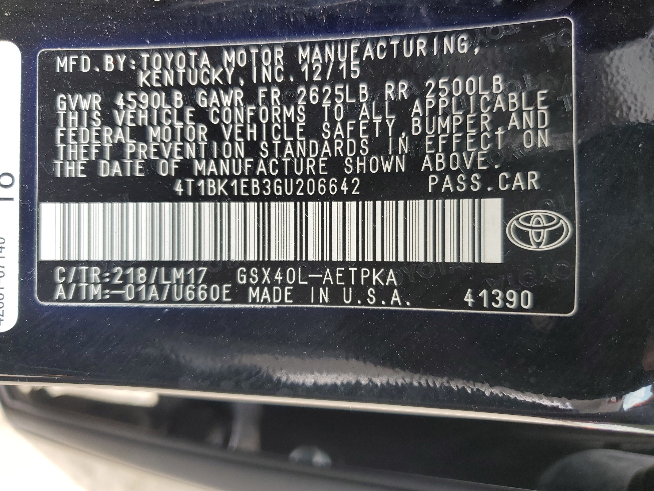 4T1BK1EB3GU206642 2016 Toyota Avalon Xle