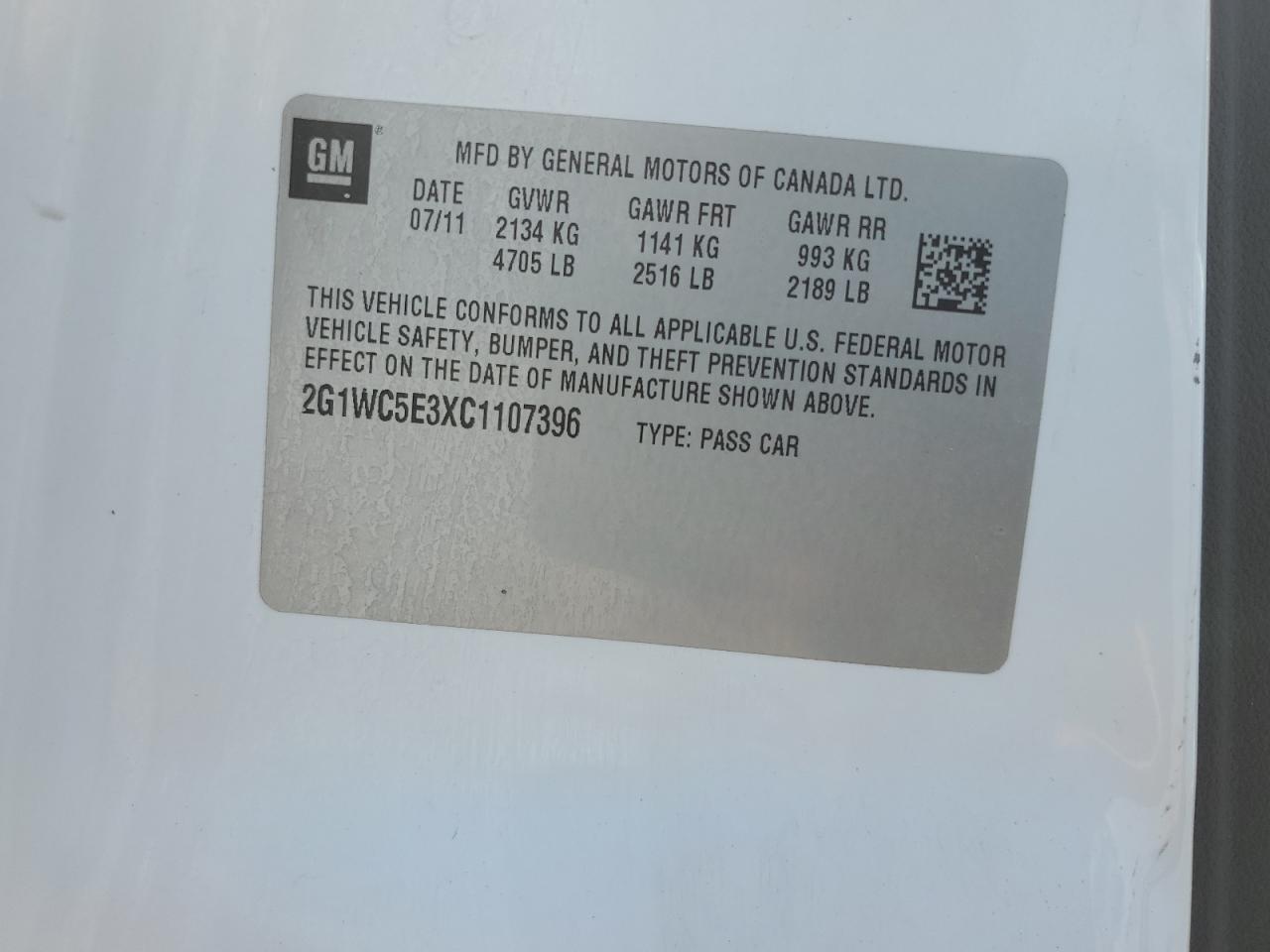 2012 Chevrolet Impala Ltz VIN: 2G1WC5E3XC1107396 Lot: 67637844