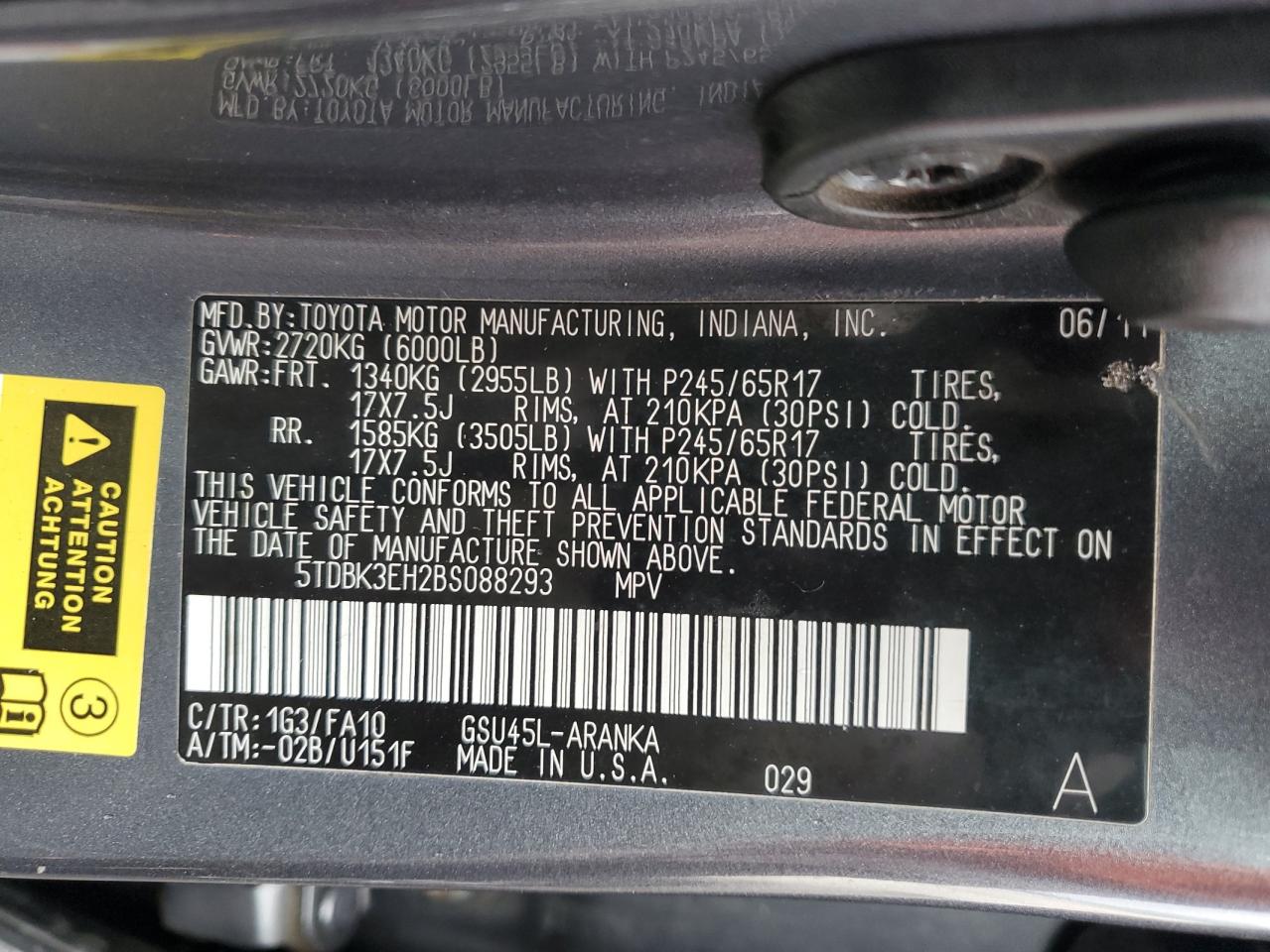 2011 Toyota Highlander Base VIN: 5TDBK3EH2BS088293 Lot: 66071634