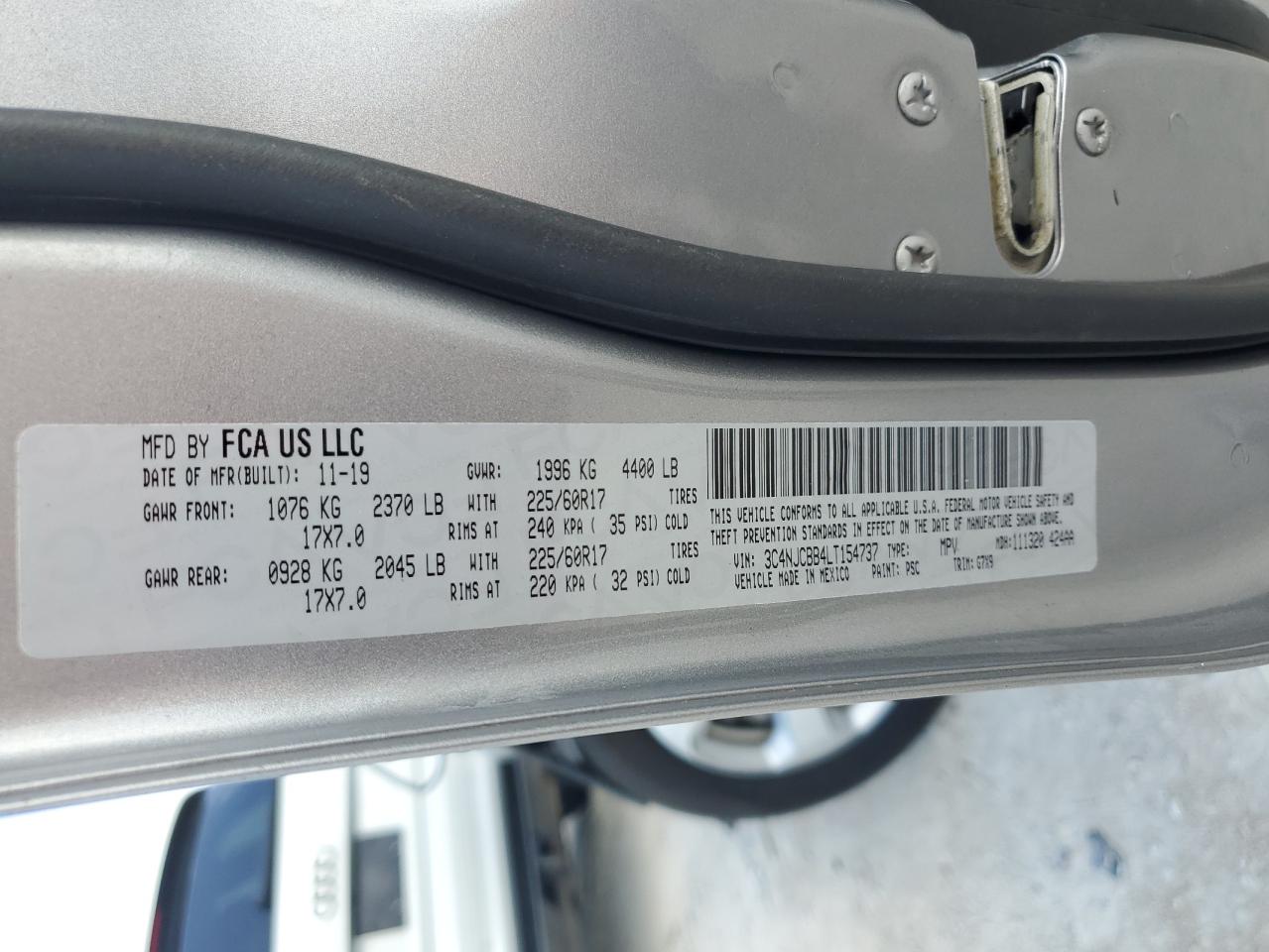 2020 Jeep Compass Latitude VIN: 3C4NJCBB4LT154737 Lot: 65803764