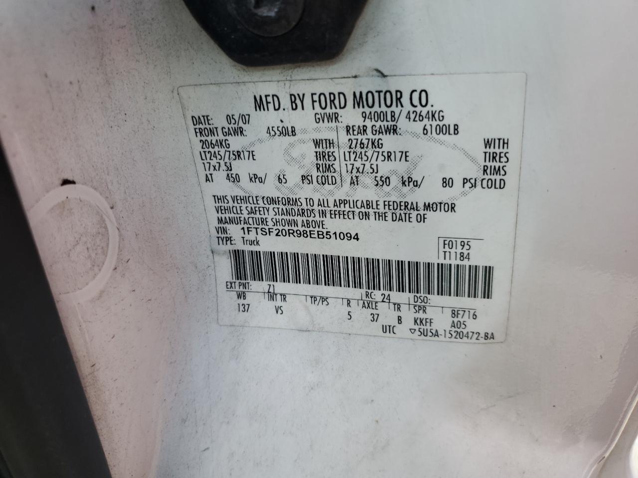 1FTSF20R98EB51094 2008 Ford F250 Super Duty