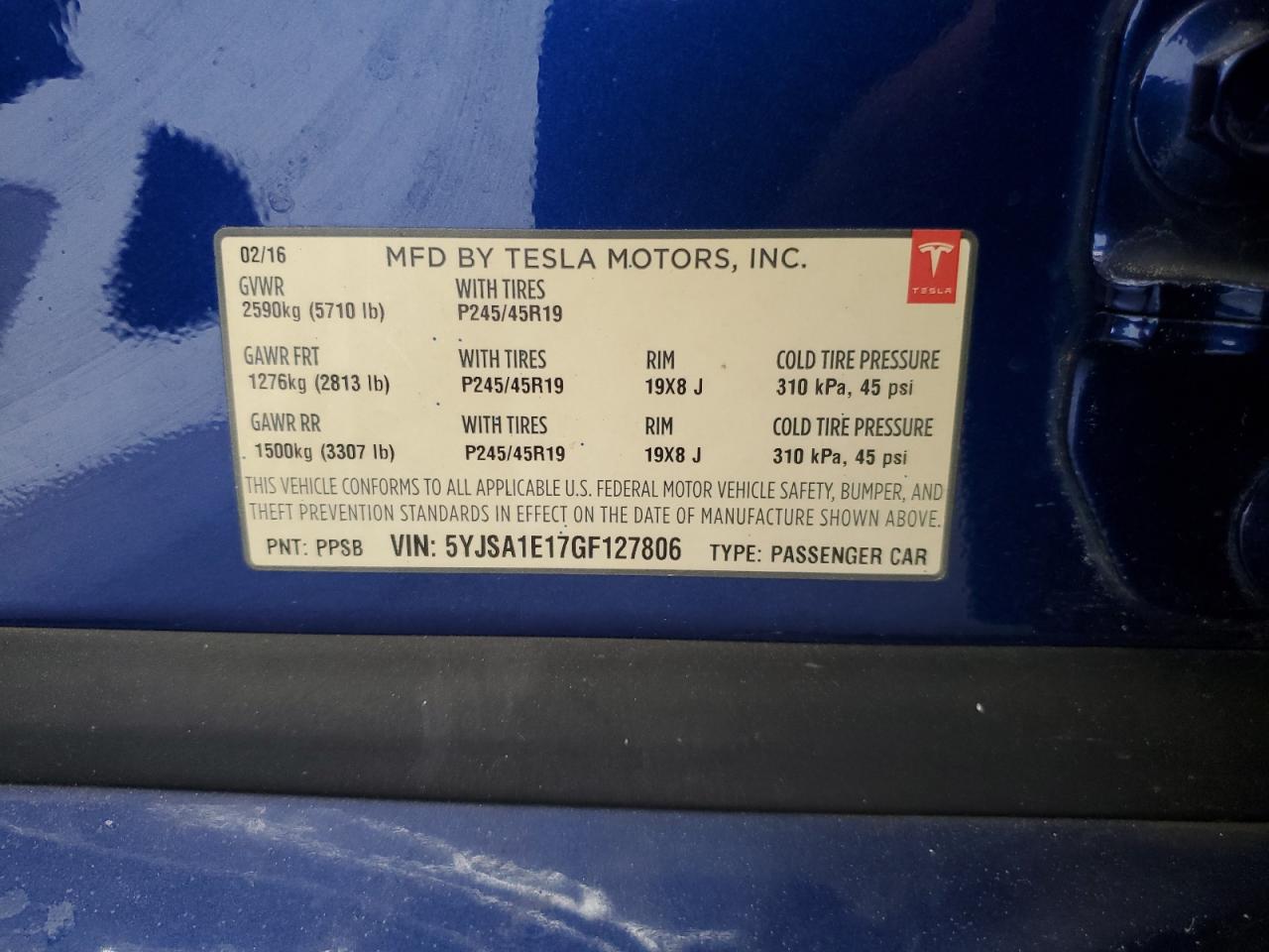 5YJSA1E17GF127806 2016 Tesla Model S