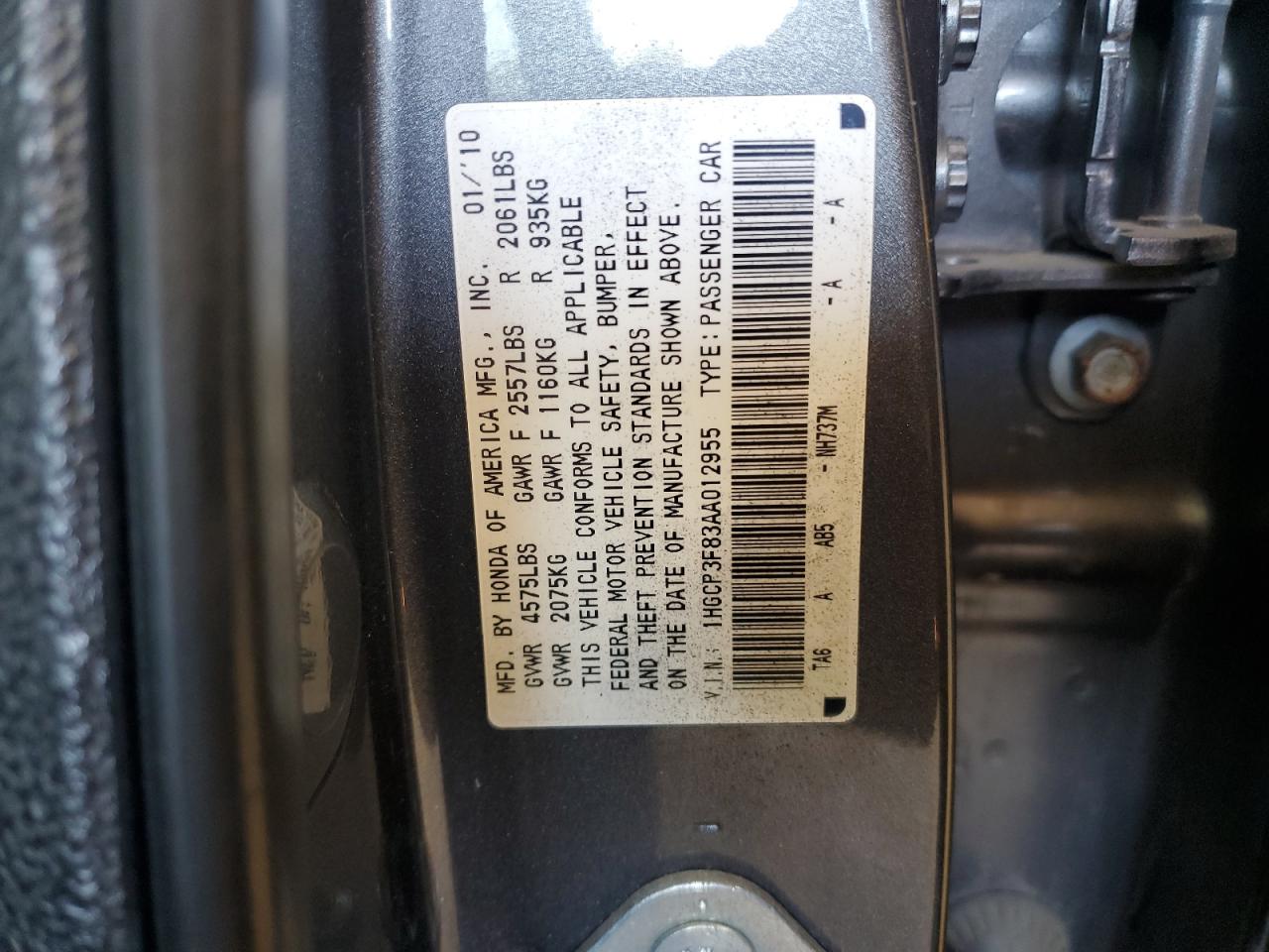 1HGCP3F83AA012955 2010 Honda Accord Exl