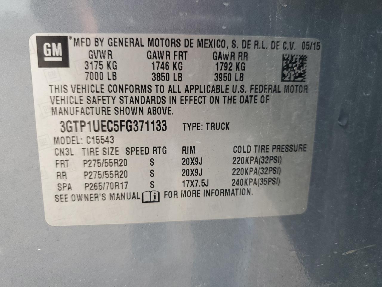 2015 GMC Sierra C1500 Sle VIN: 3GTP1UEC5FG371133 Lot: 69289224