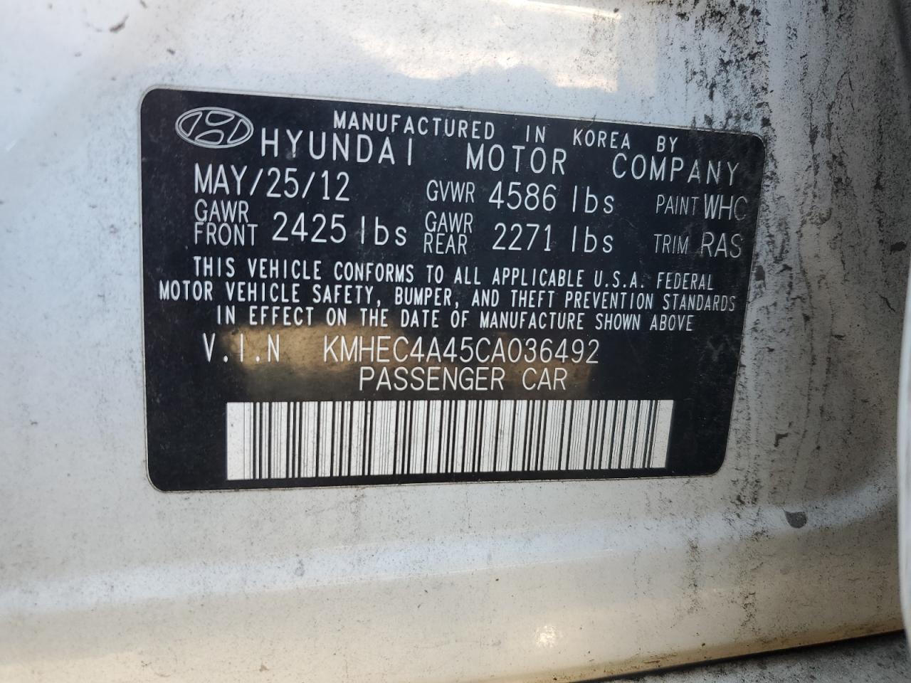 KMHEC4A45CA036492 2012 Hyundai Sonata Hybrid