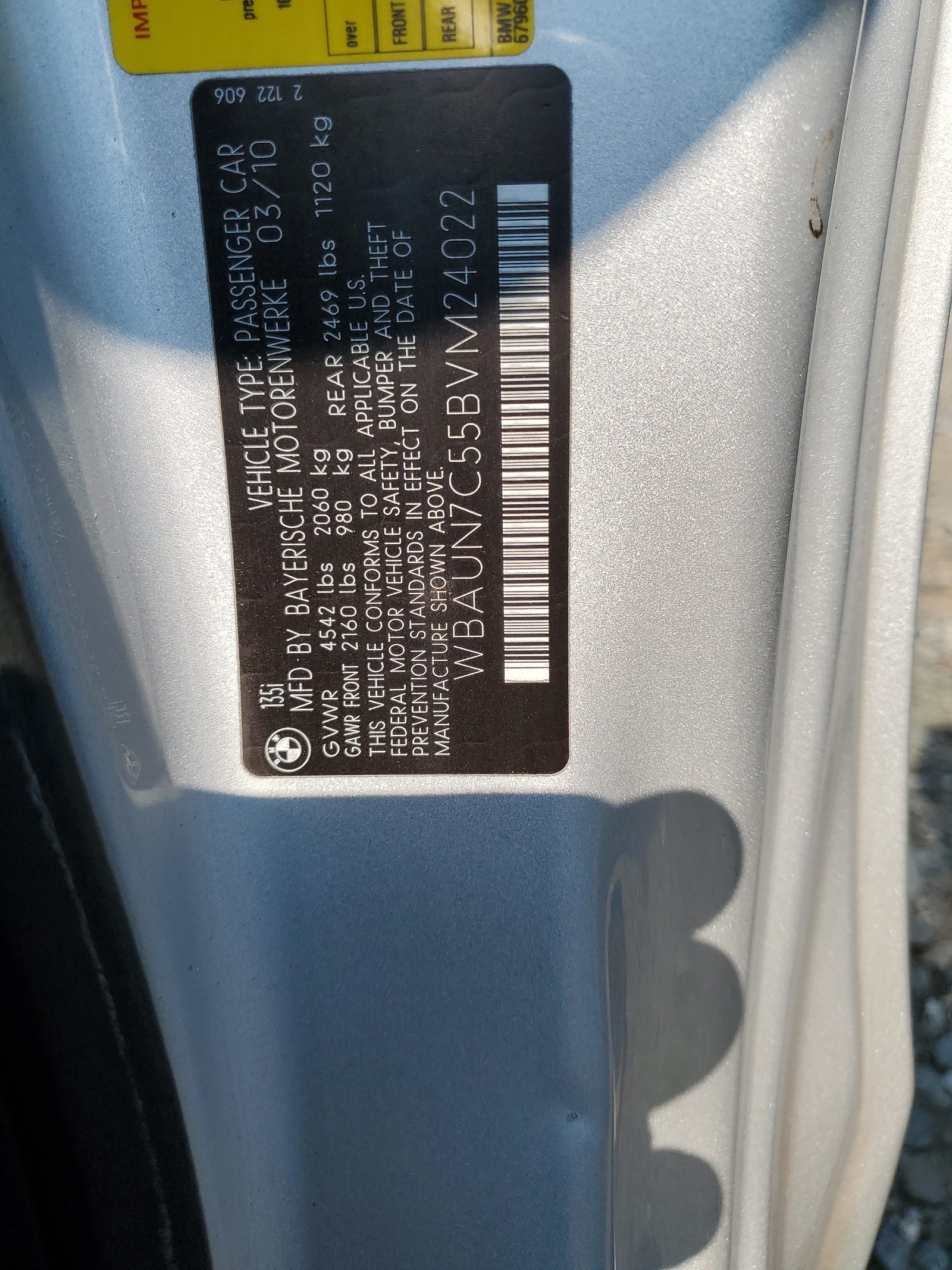 WBAUN7C55BVM24022 2011 BMW 135 I