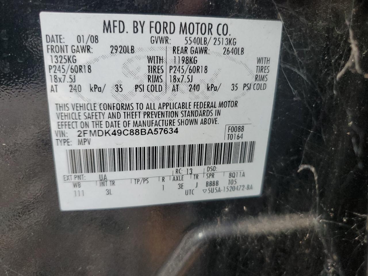 2FMDK49C88BA57634 2008 Ford Edge Limited