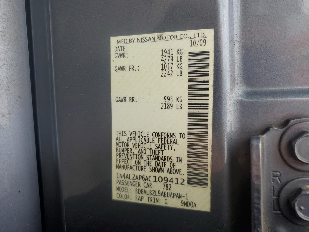 1N4AL2AP6AC109412 2010 Nissan Altima Base