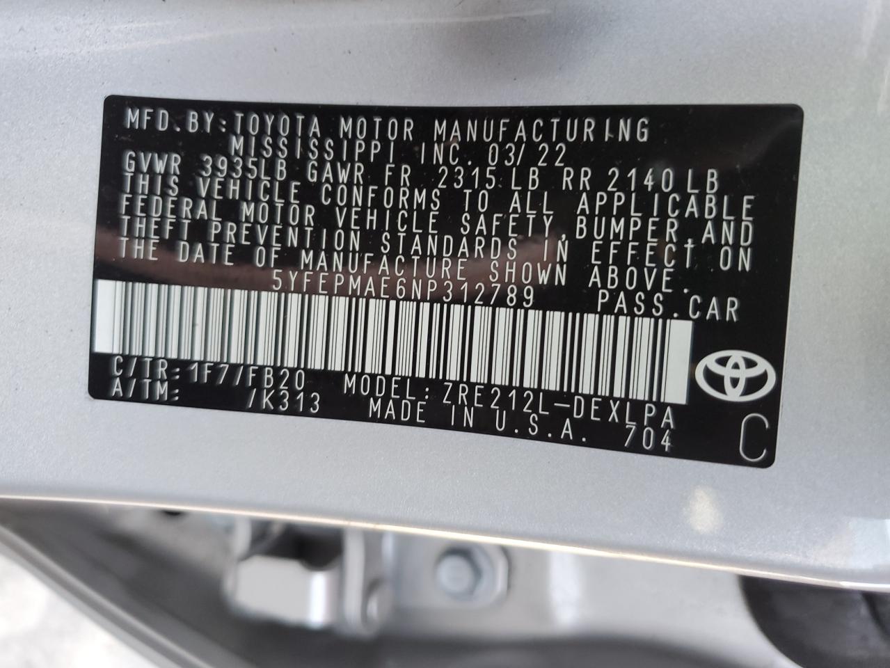 5YFEPMAE6NP312789 2022 TOYOTA COROLLA - Image 15