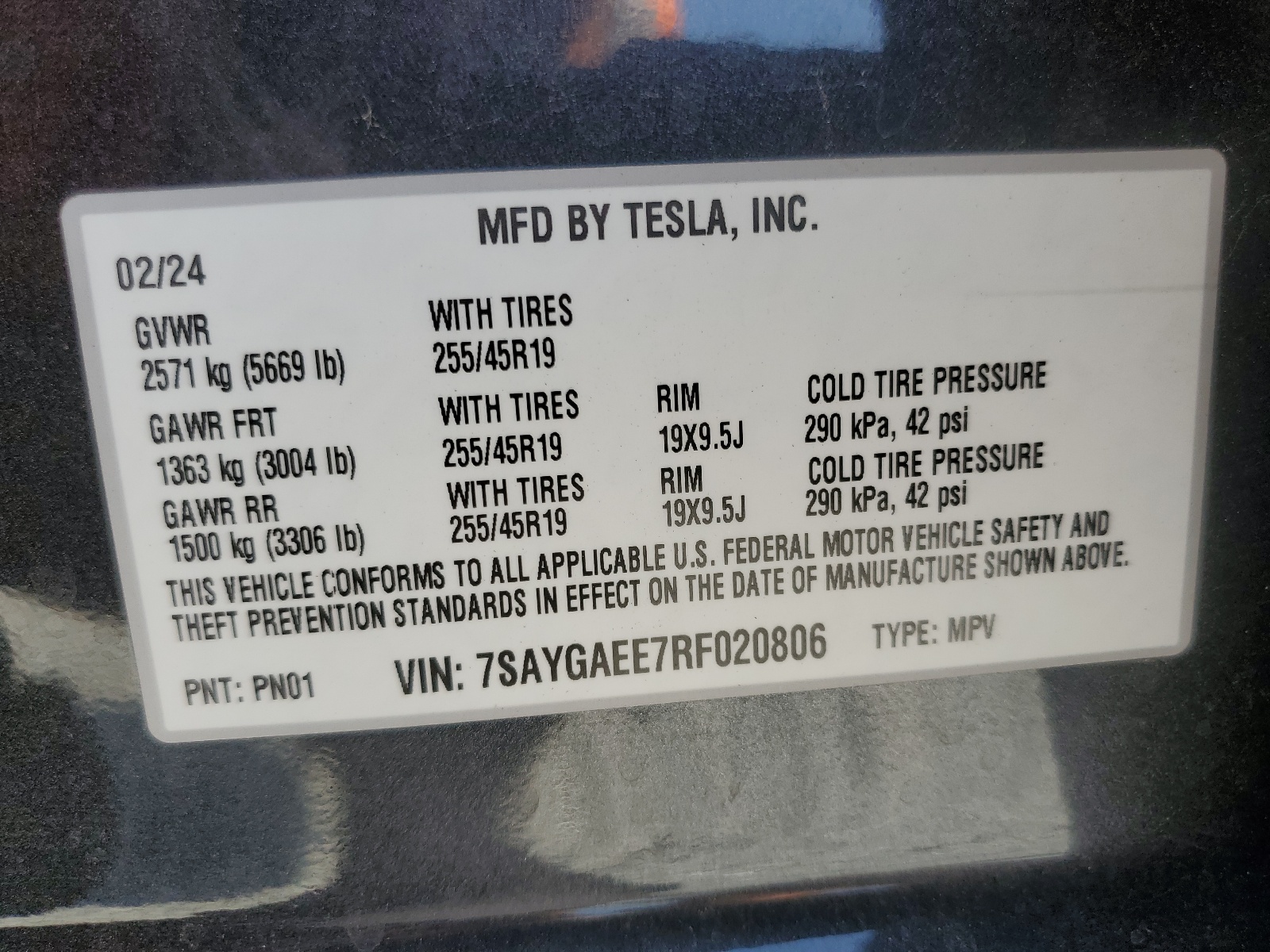 7SAYGAEE7RF020806 2024 Tesla Model Y