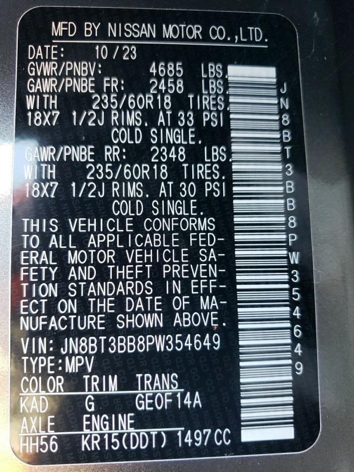 JN8BT3BB8PW354649 2023 Nissan Rogue Sv