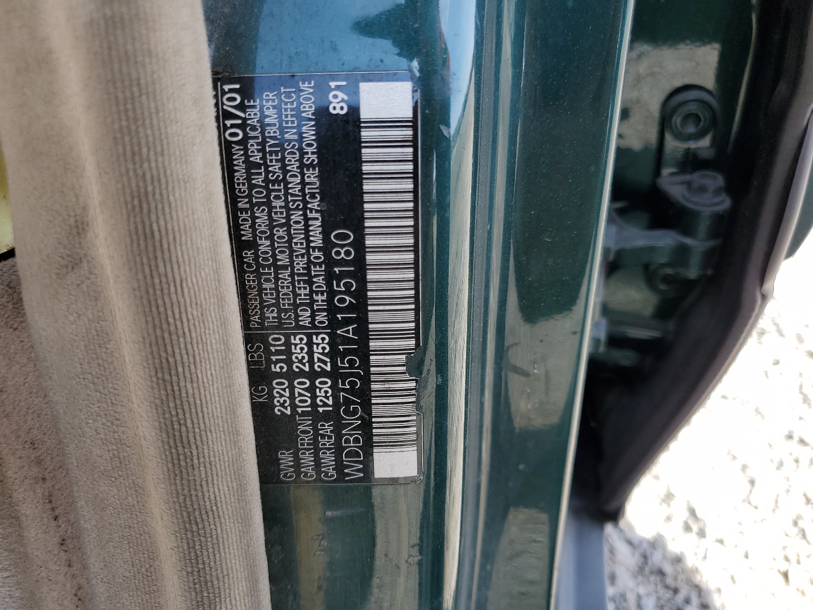 WDBNG75J51A195180 2001 Mercedes-Benz S 500