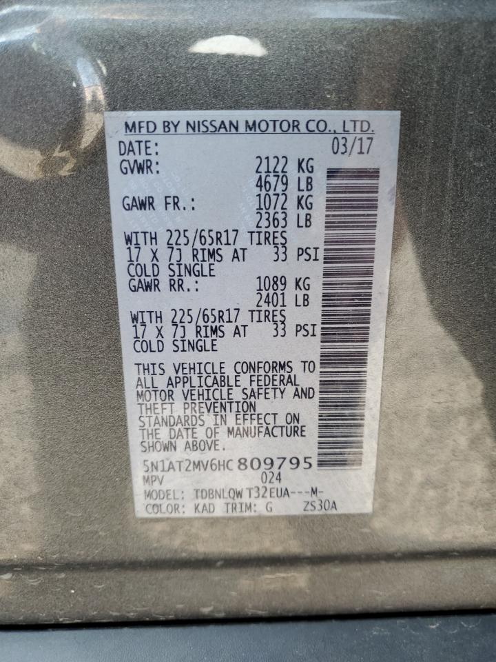 5N1AT2MV6HC809795 2017 Nissan Rogue Sv