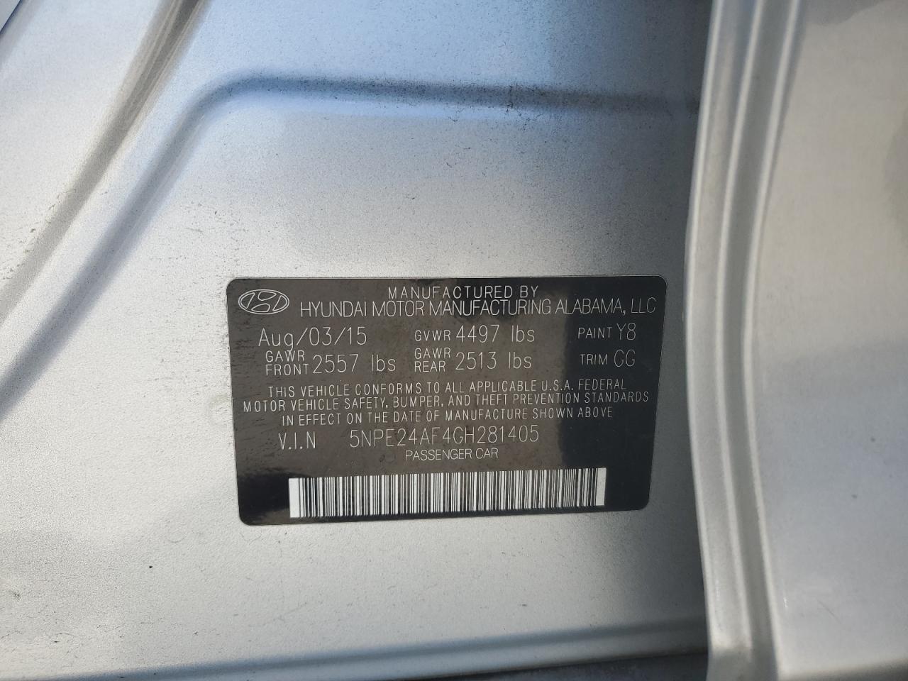 2016 Hyundai Sonata Se VIN: 5NPE24AF4GH281405 Lot: 67250794