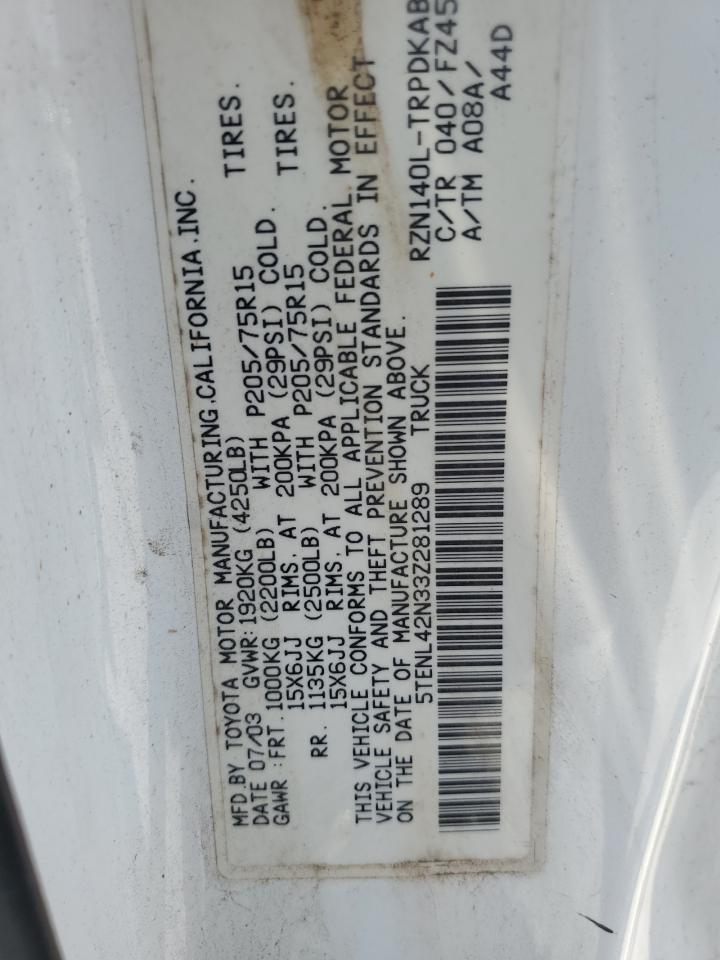 2003 Toyota Tacoma VIN: 5TENL42N33Z281289 Lot: 66037344
