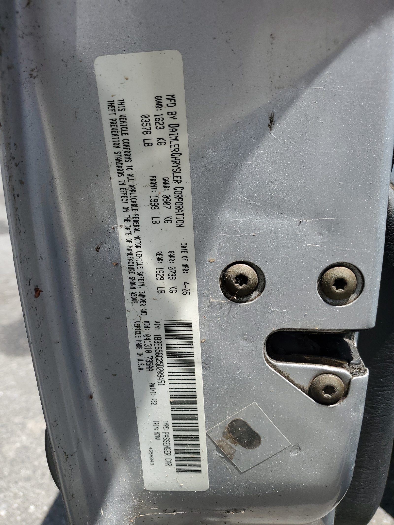 1B3ES56C25D209451 2005 Dodge Neon Sxt