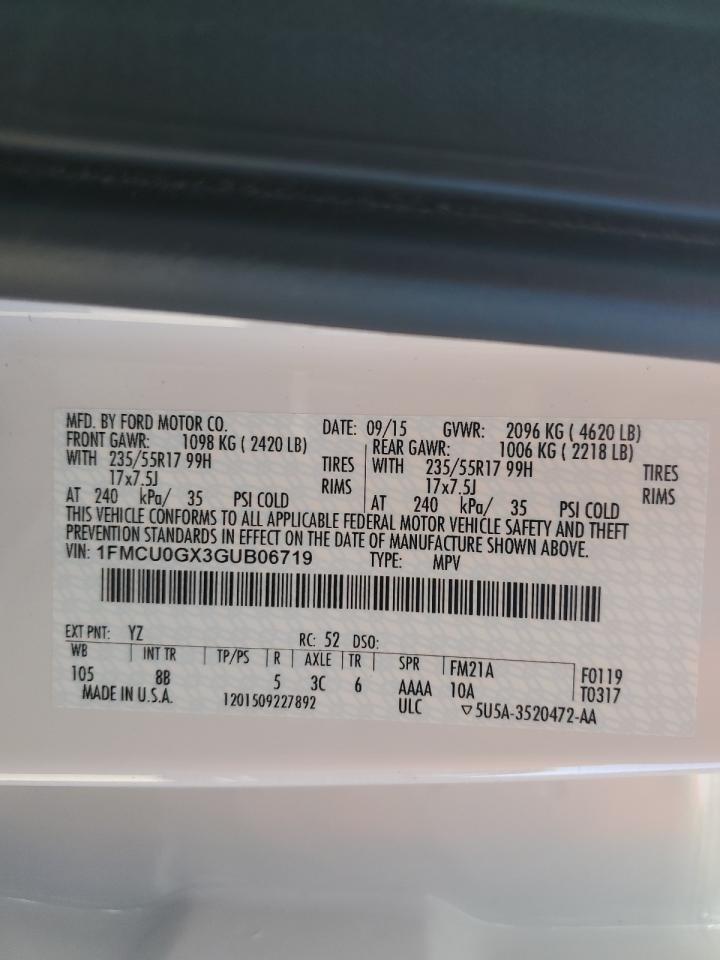 2016 Ford Escape Se VIN: 1FMCU0GX3GUB06719 Lot: 68359184