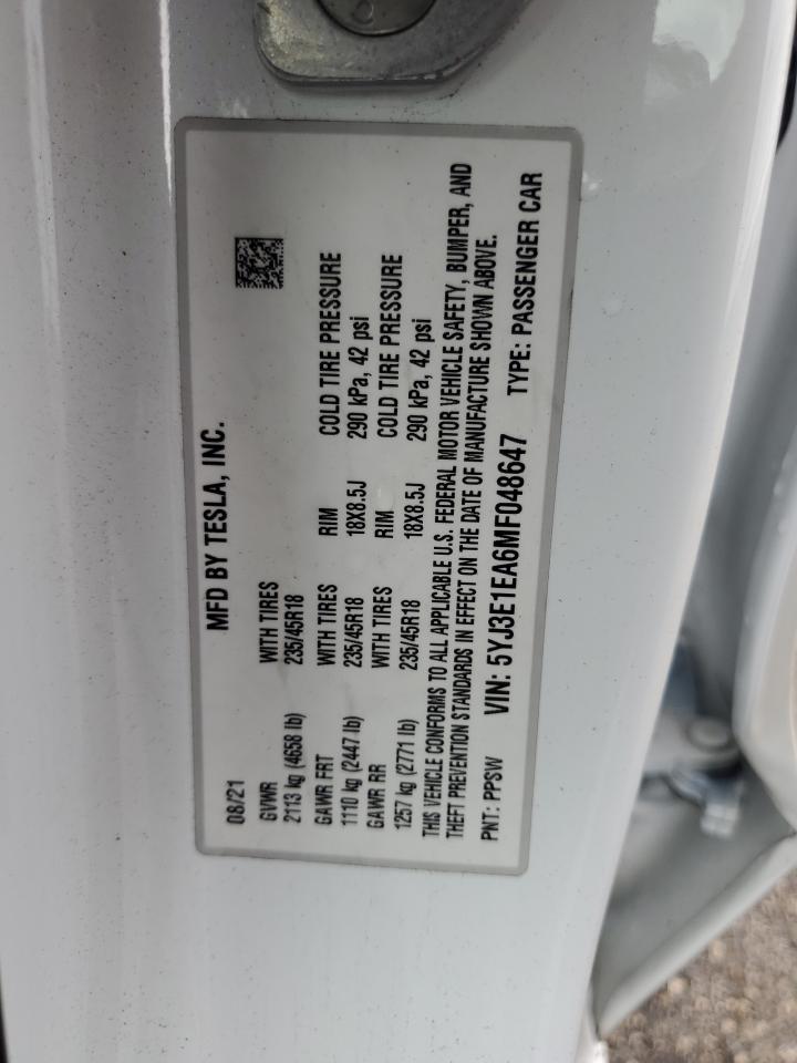 5YJ3E1EA6MF048647 2021 TESLA MODEL 3 - Image 14