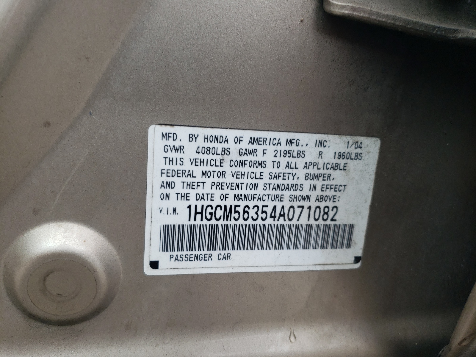 1HGCM56354A071082 2004 Honda Accord Lx