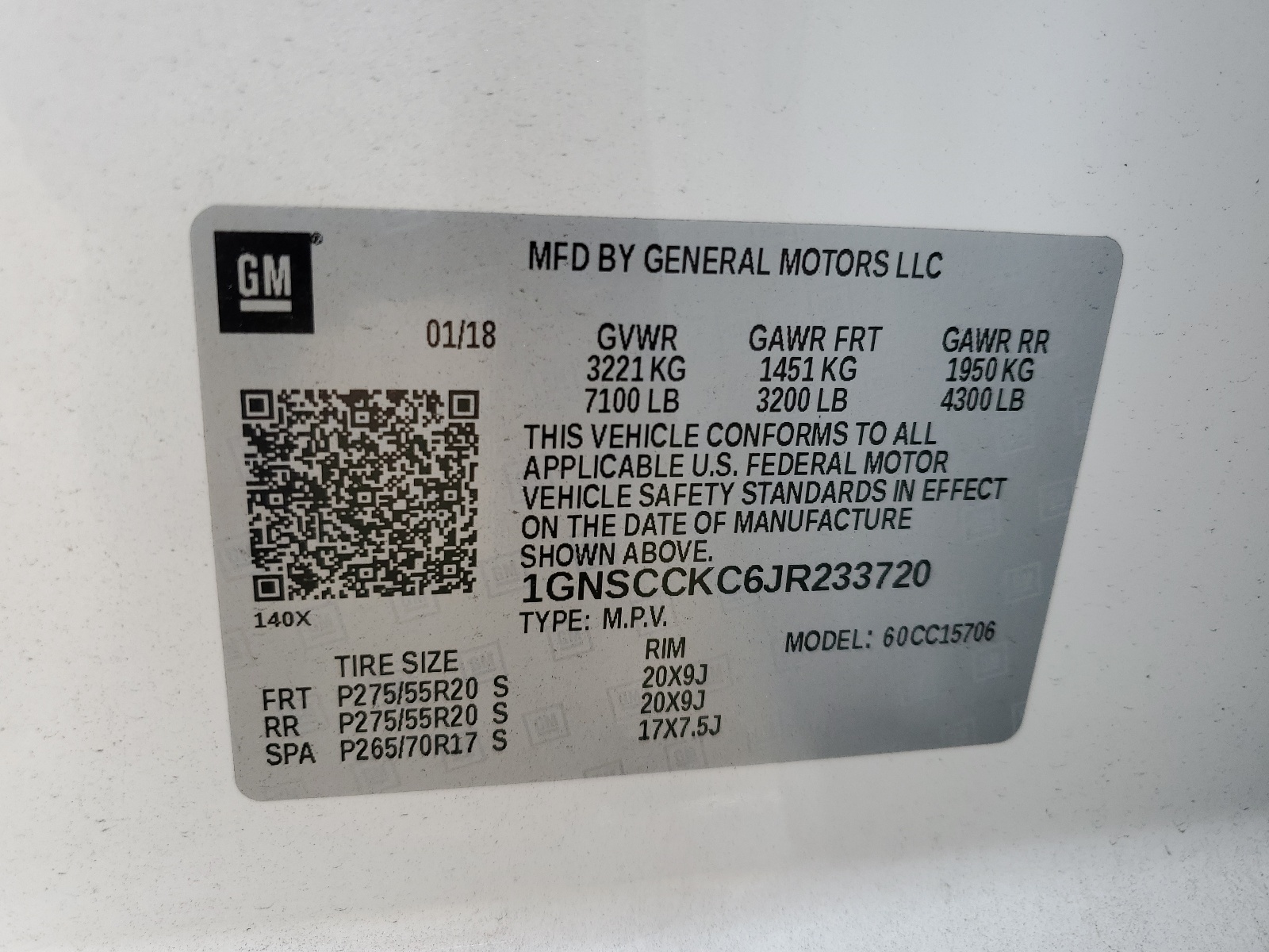 1GNSCCKC6JR233720 2018 Chevrolet Tahoe C1500 Premier