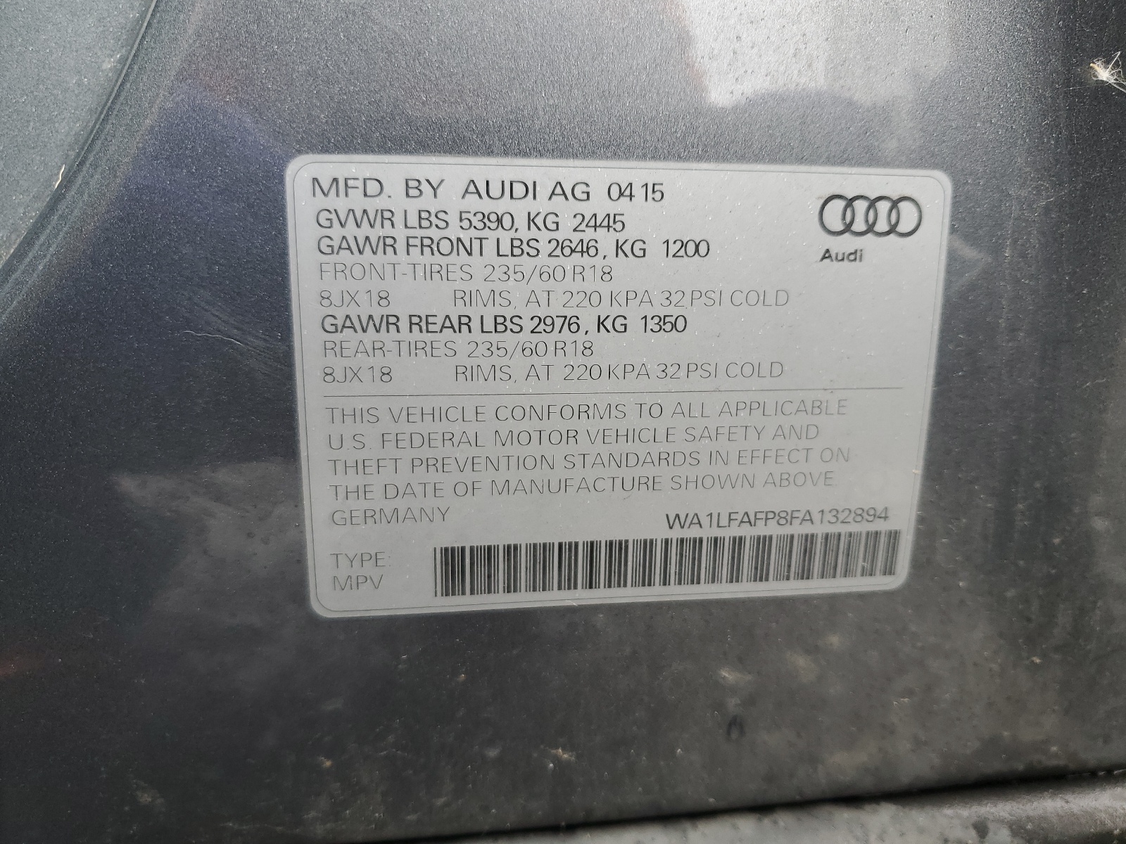 WA1LFAFP8FA132894 2015 Audi Q5 Premium Plus