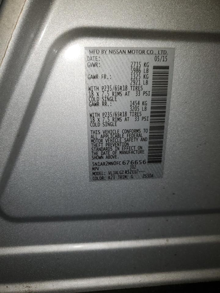 2015 Nissan Pathfinder S VIN: 5N1AR2MN0FC676656 Lot: 64544354