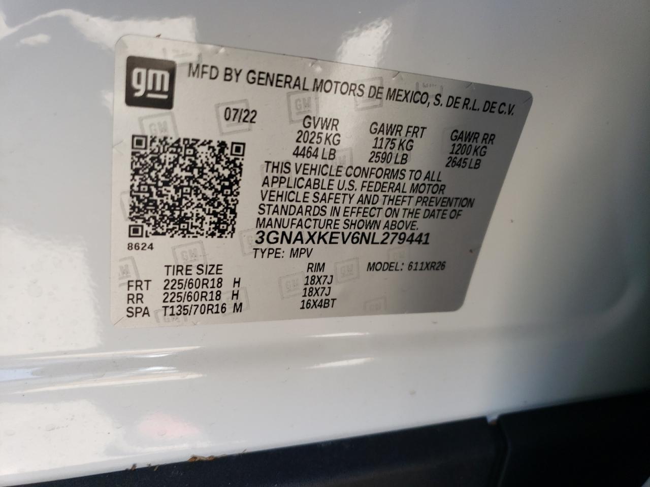 3GNAXKEV6NL279441 2022 CHEVROLET EQUINOX - Image 12