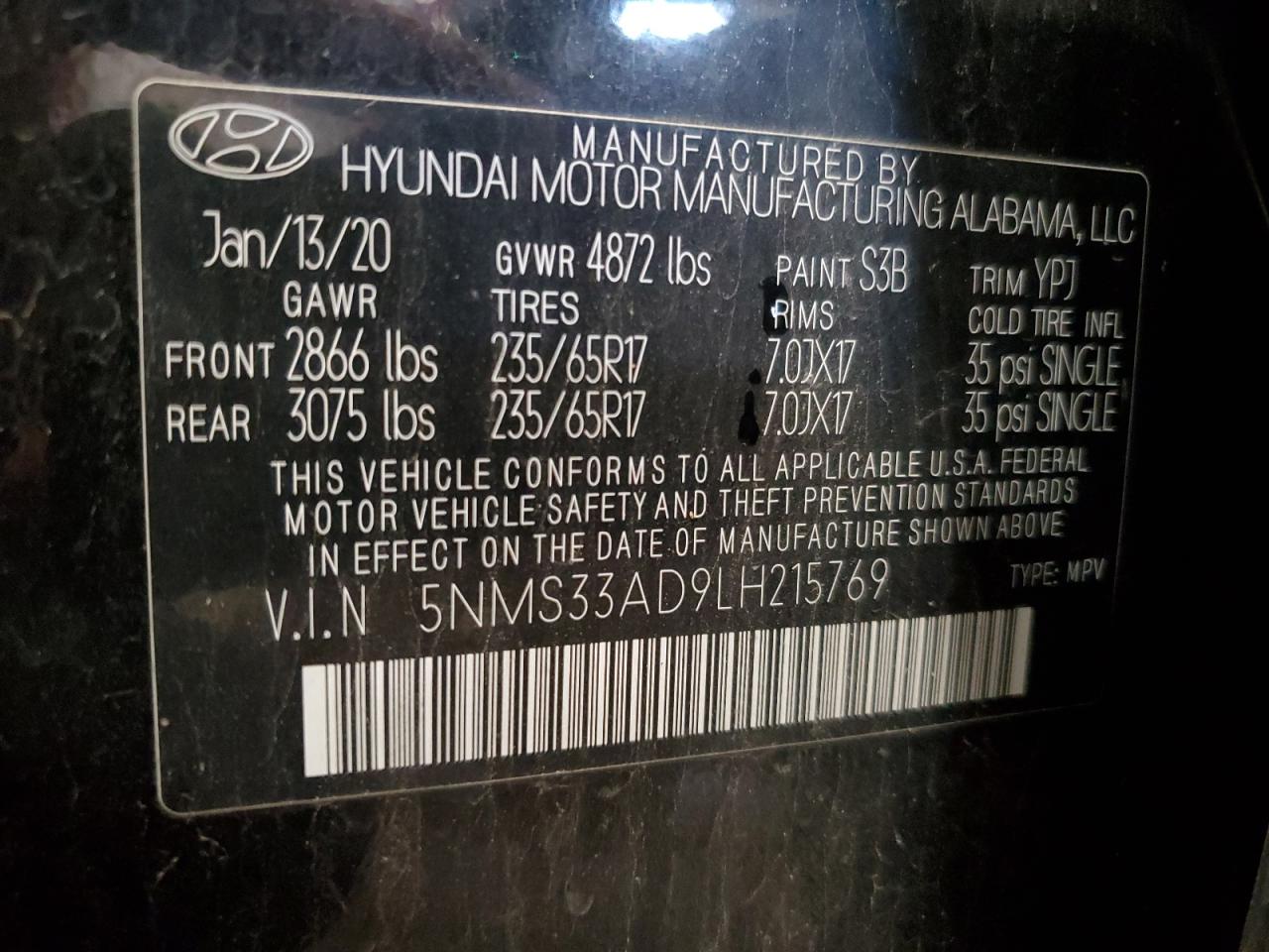 5NMS33AD9LH215769 2020 Hyundai Santa Fe Sel