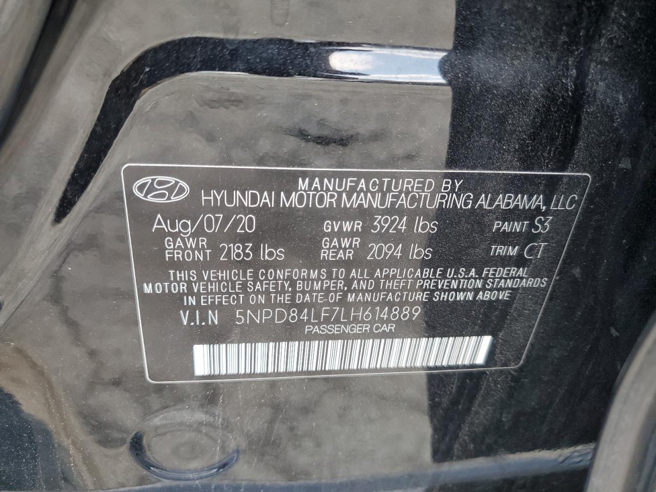 2020 Hyundai Elantra Sel VIN: 5NPD84LF7LH614889 Lot: 67448104