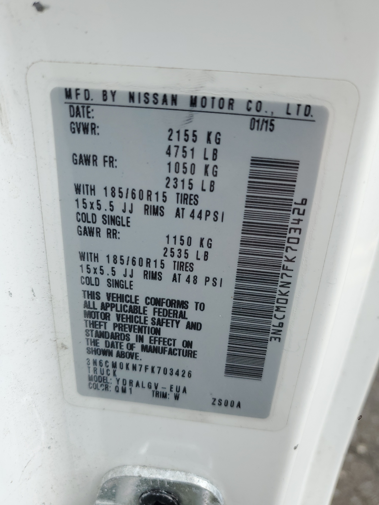 3N6CM0KN7FK703426 2015 Nissan Nv200 2.5S