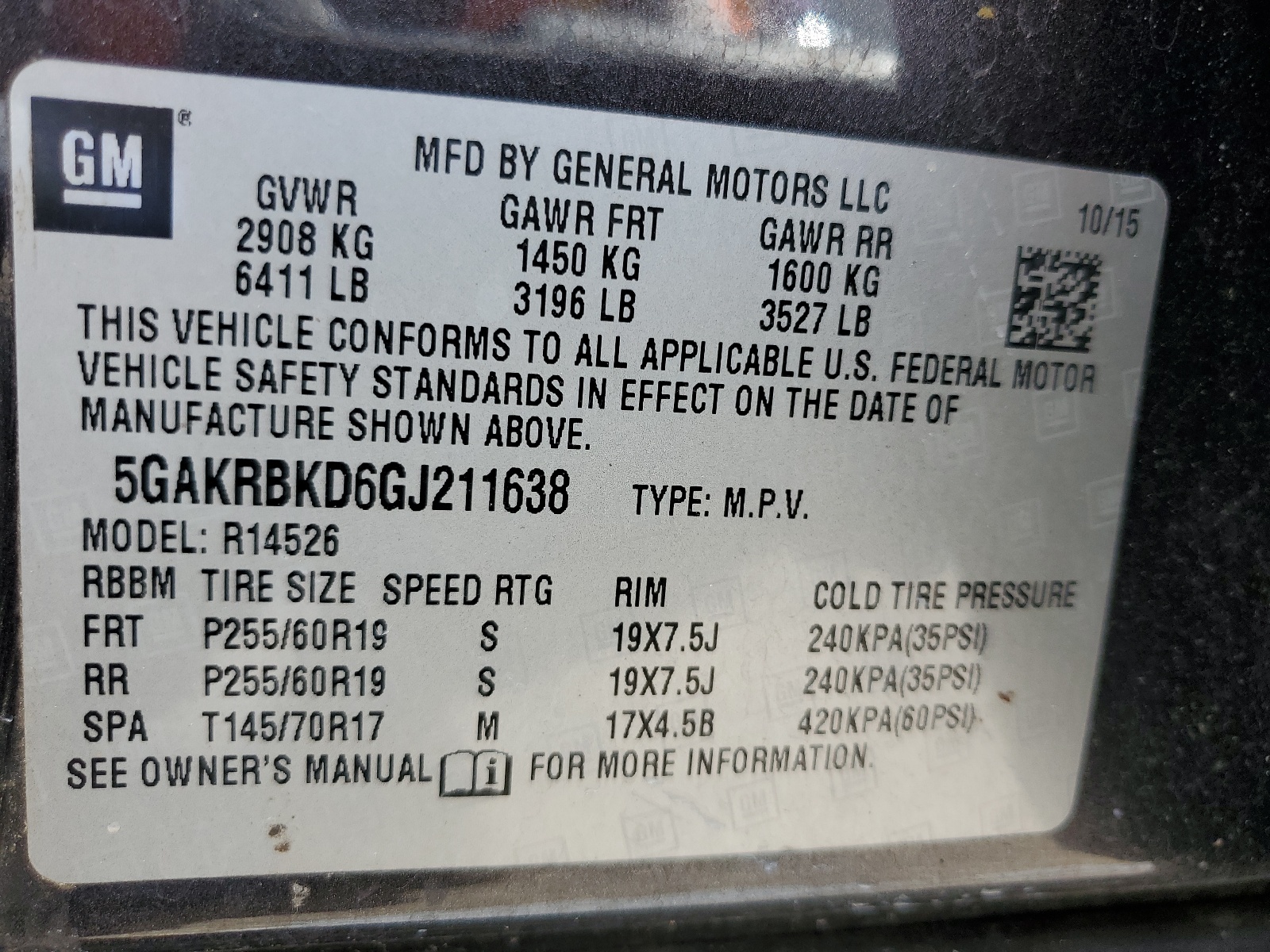 5GAKRBKD6GJ211638 2016 Buick Enclave