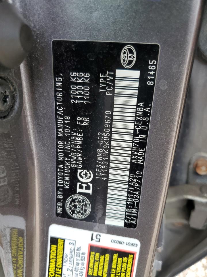 4T1B31HK9KU509670 2019 TOYOTA CAMRY - Image 12