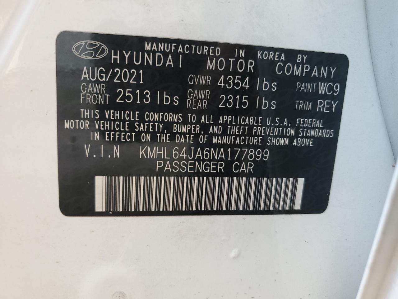 KMHL64JA6NA177899 2022 Hyundai Sonata Sel