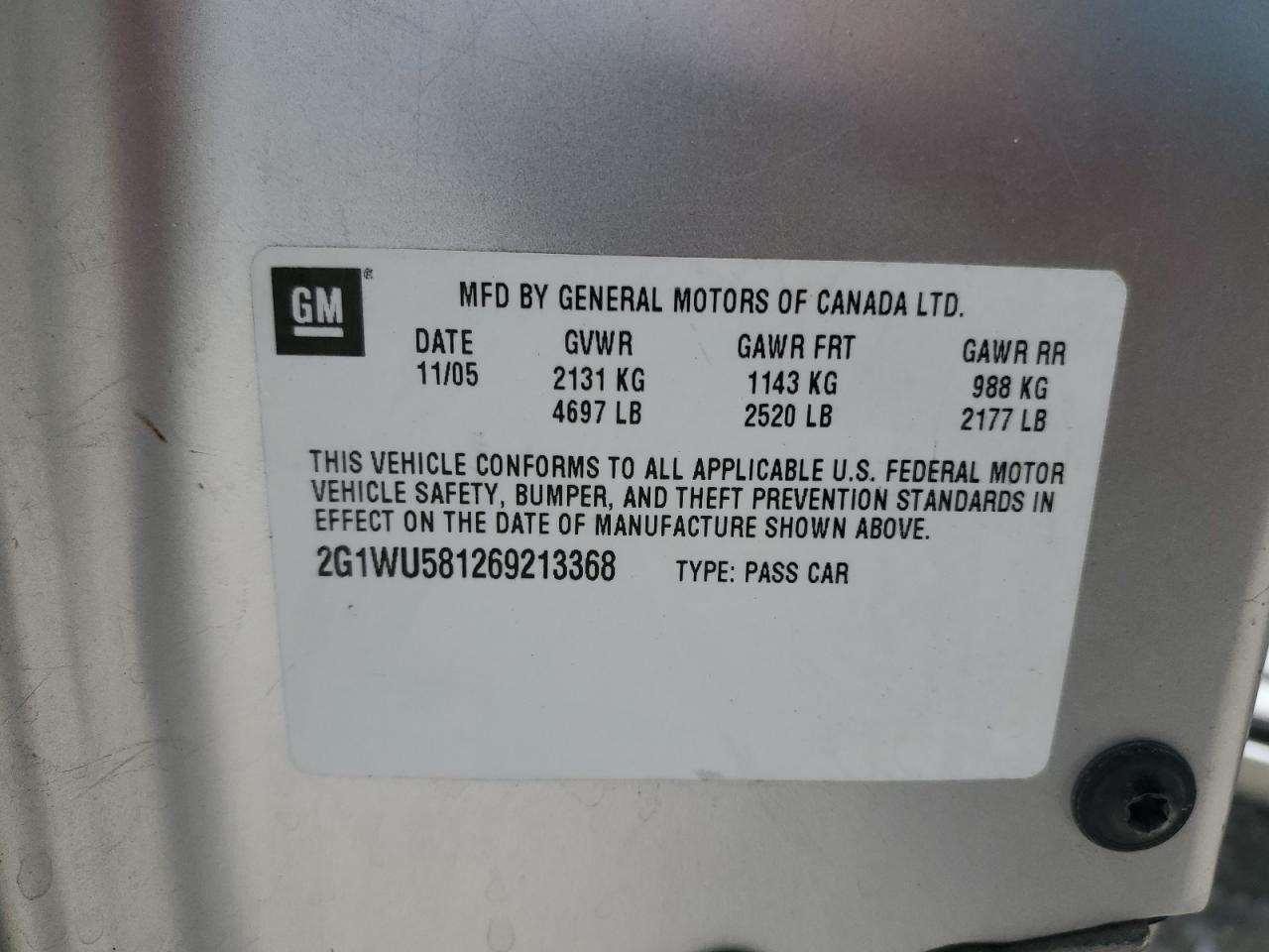 2G1WU581269213368 2006 Chevrolet Impala Ltz