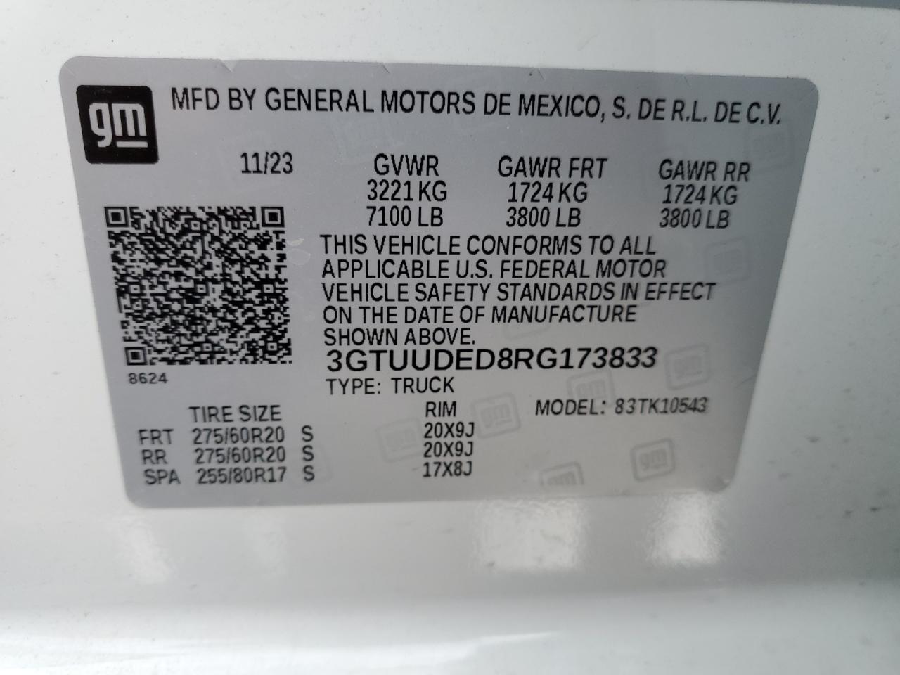 3GTUUDED8RG173833 2024 GMC Sierra K1500 Slt