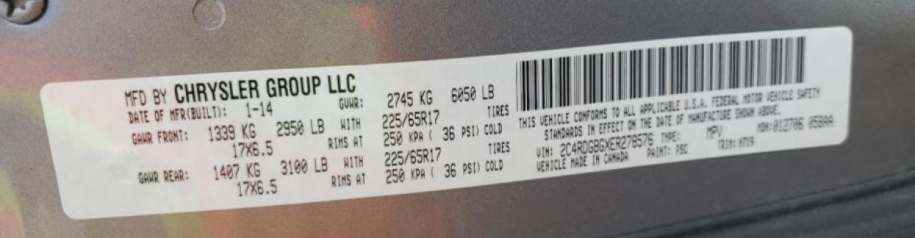 2C4RDGBGXER278576 2014 Dodge Grand Caravan Se