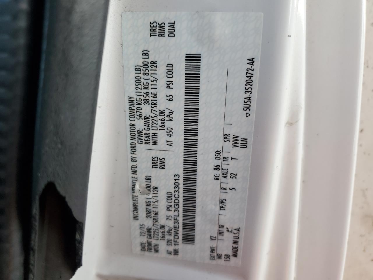 2016 Ford Econoline E350 Super Duty Cutaway Van VIN: 1FDWE3FL3GDC33013 Lot: 65668414