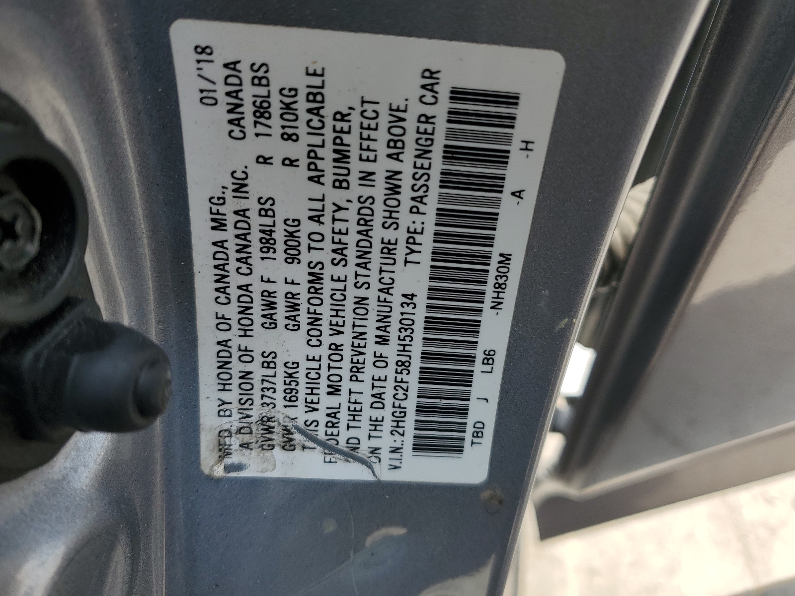 2HGFC2F58JH530134 2018 Honda Civic Lx