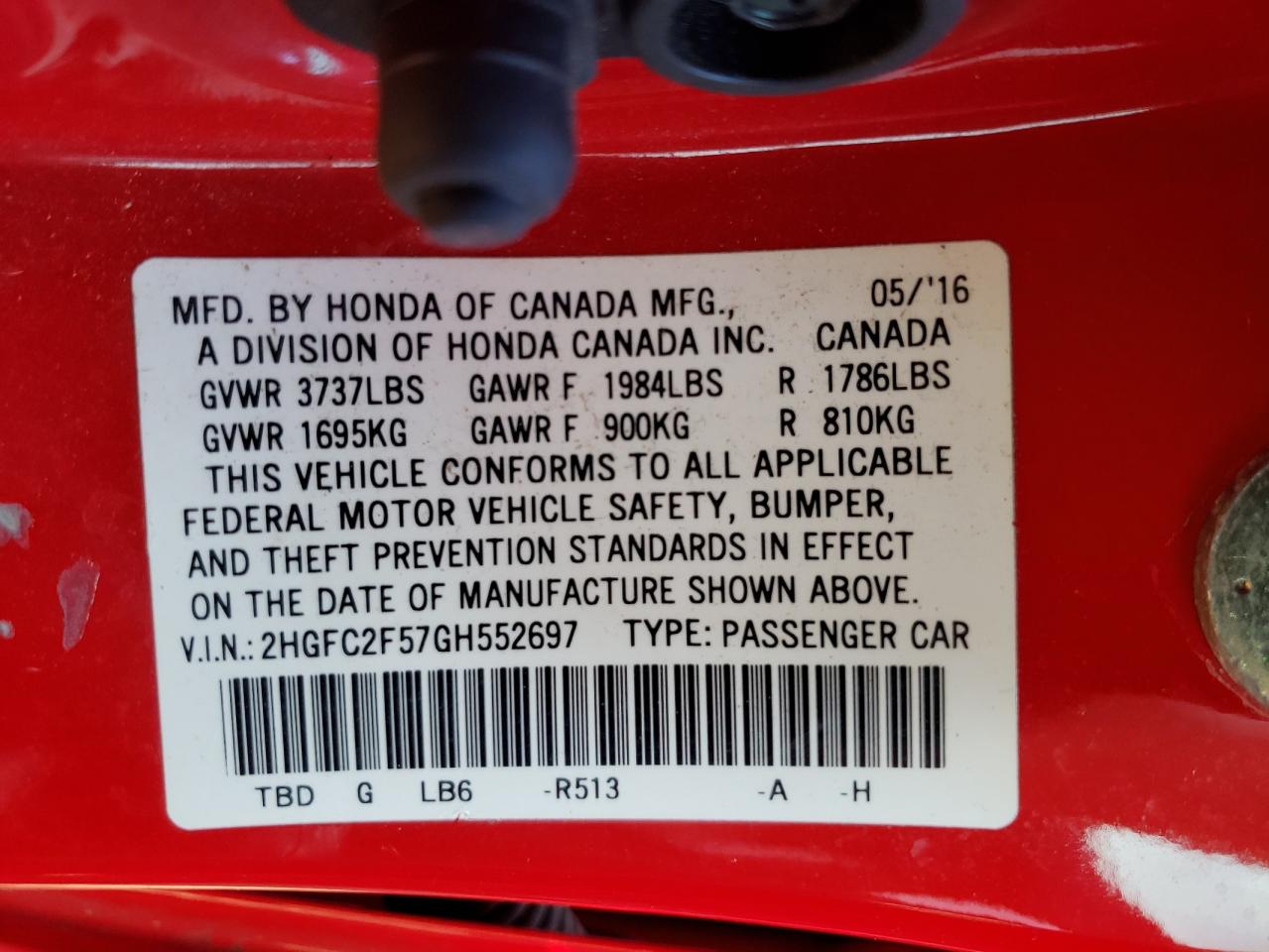 2HGFC2F57GH552697 2016 HONDA CIVIC - Image 12