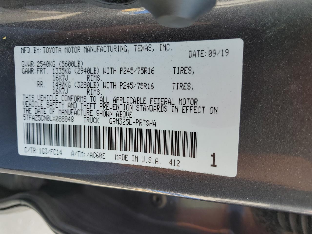 2020 Toyota Tacoma Double Cab VIN: 5TFAZ5CN0LX088848 Lot: 65571934