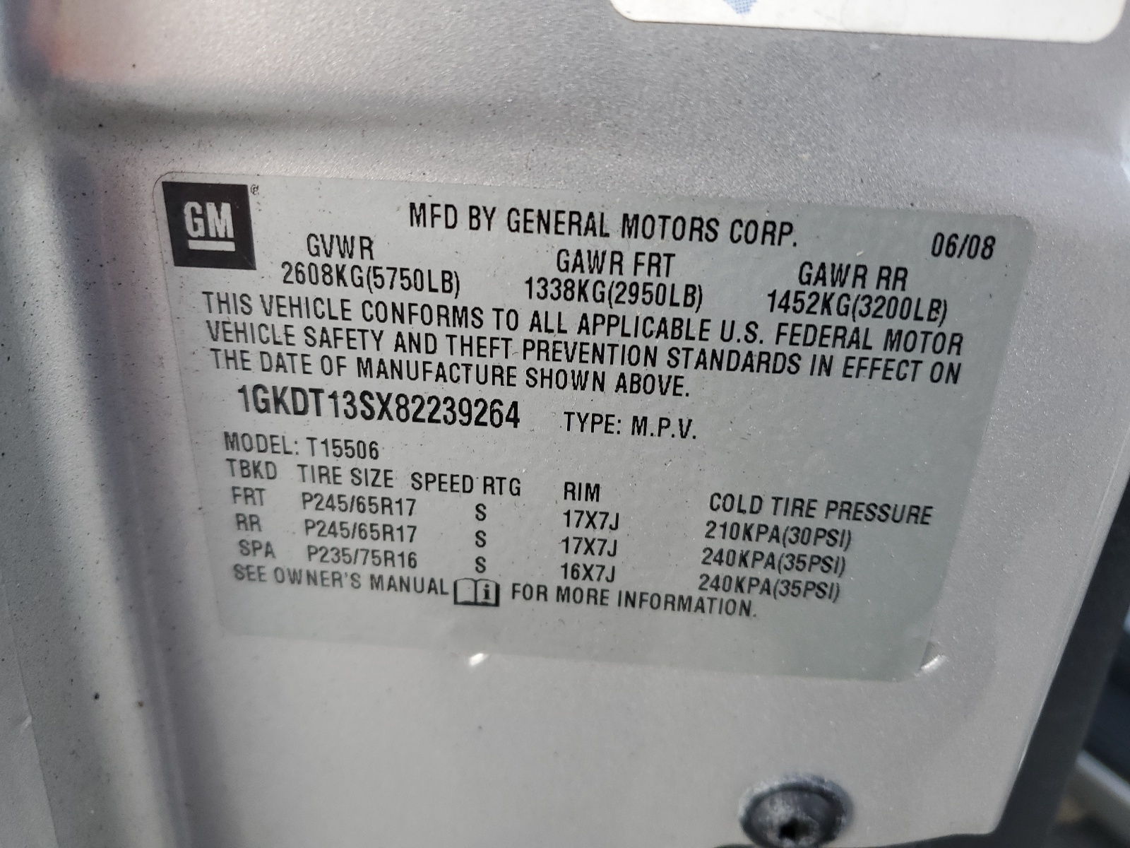 1GKDT13SX82239264 2008 GMC Envoy