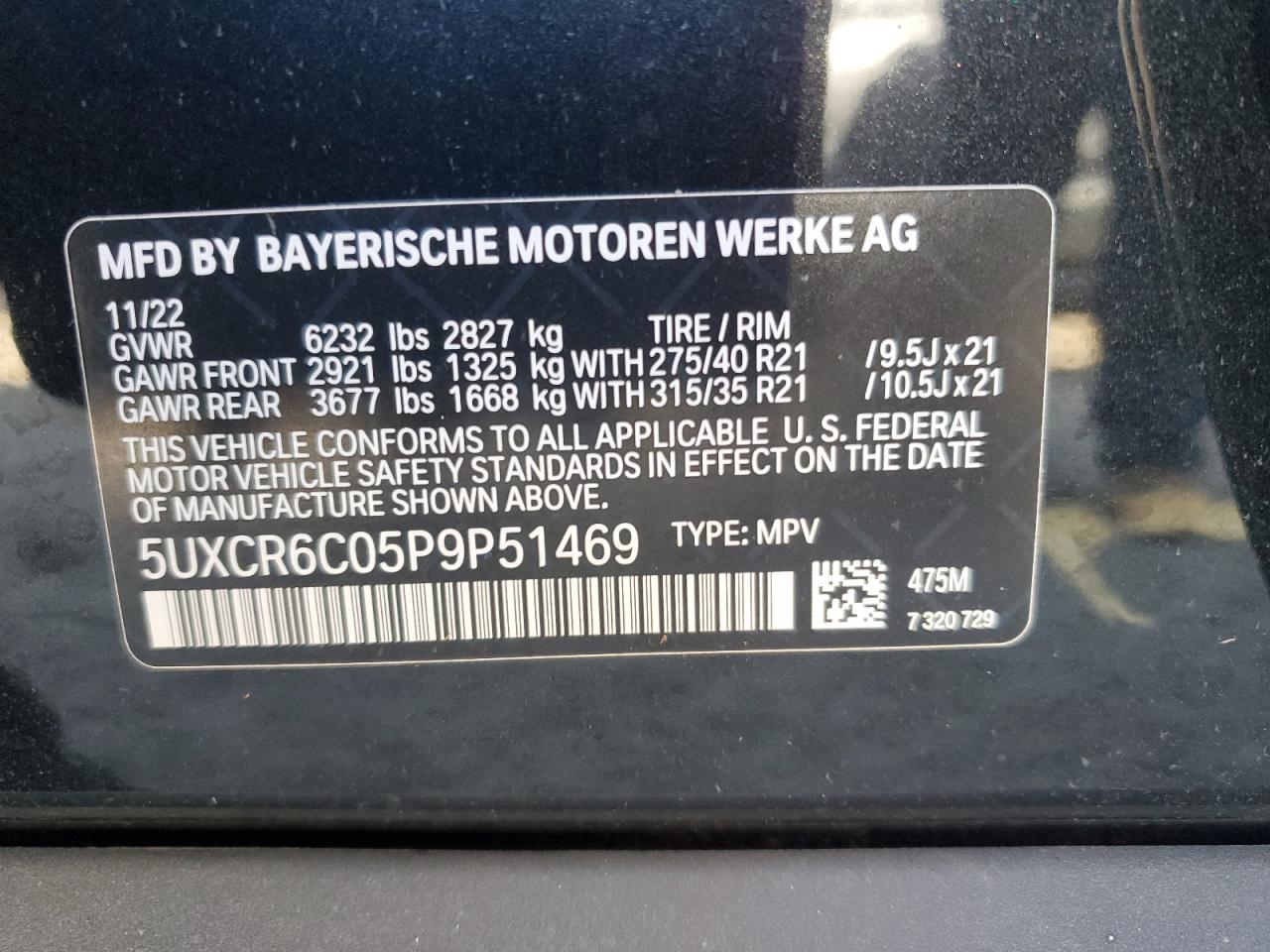 2023 BMW X5 xDrive40I VIN: 5UXCR6C05P9P51469 Lot: 67172744